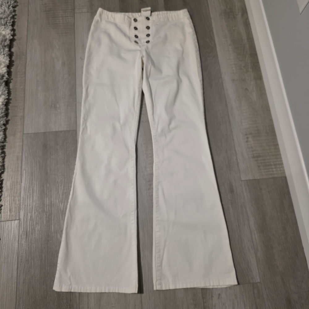 MAX B White Sailor Button Wide Leg Pants Y2K Made in Canada Size 7 - Picture 7 of 13